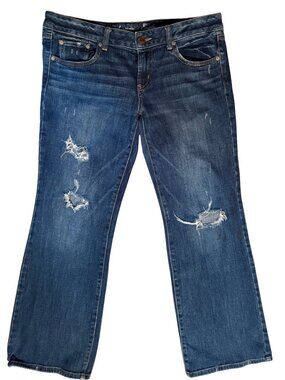 American Eagle Favorite Boyfriend Jeans Size 12 Distressed Ripped Stretch Denim